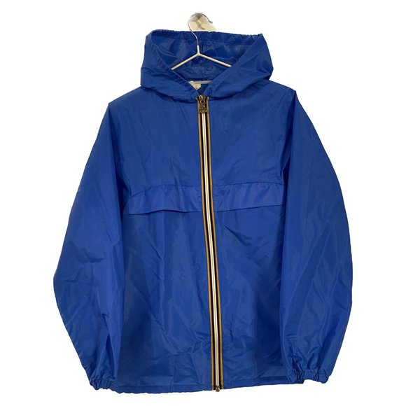 Vintage K-Way Windbreaker Jacket Women US 4 Blue Rain Hood Full Zip Belt Bag - Picture 1 of 16